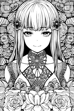 A beautiful girl, featuring decorations and costumes, doodle, coloring book. Vector illustrationのイラスト素材