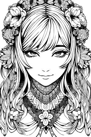 A beautiful girl, featuring decorations and costumes, doodle, coloring book. Vector illustrationのイラスト素材