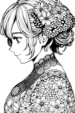 A beautiful girl, featuring decorations and costumes, doodle, coloring book. Vector illustrationのイラスト素材