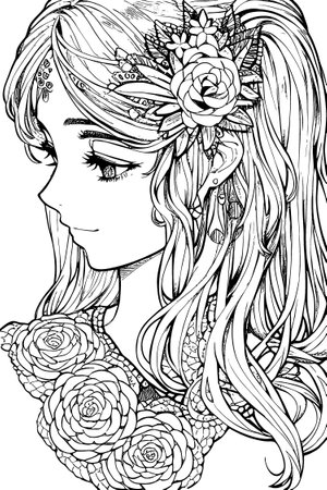 A beautiful girl, featuring decorations and costumes, doodle, coloring book. Vector illustrationのイラスト素材