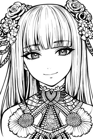 A beautiful girl, featuring decorations and costumes, doodle, coloring book. Vector illustrationのイラスト素材