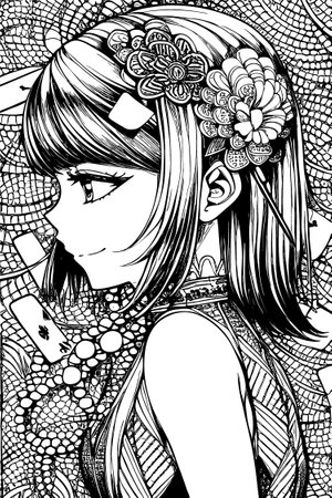 A beautiful girl, featuring decorations and costumes, doodle, coloring book. Vector illustrationのイラスト素材