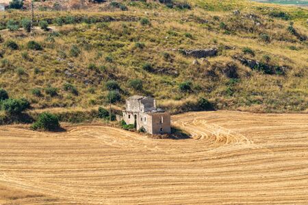 Beautiful Sicilian Landscape after the Harvest, Barrafranca, Enna, Sicily, Italy, Europeの写真素材