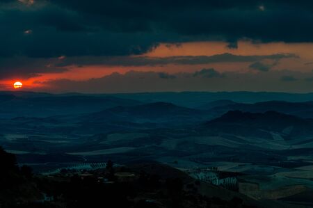 Wonderful Sunset in the Clouds, Mazzarino, Caltanissetta, Sicily, Italy, Europeの写真素材