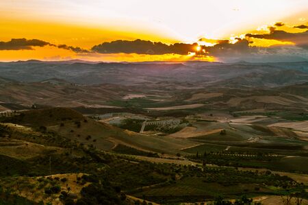 Beautiful Sunset, Mazzarino, Caltanissetta, Sicily, Italy, Europeの写真素材