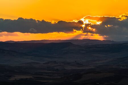 Beautiful Sunset, Mazzarino, Caltanissetta, Sicily, Italy, Europeの写真素材