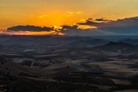 Beautiful Sunset, Mazzarino, Caltanissetta, Sicily, Italy, Europeの写真素材