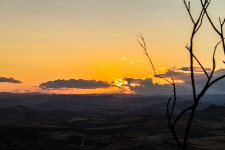 Beautiful Sunset, Mazzarino, Caltanissetta, Sicily, Italy, Europeの写真素材