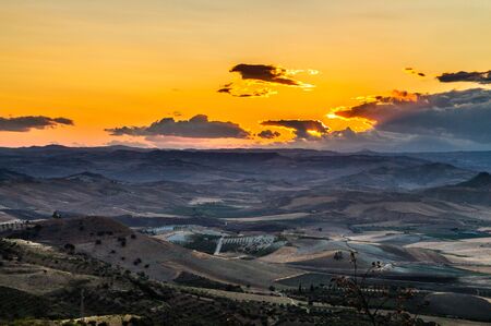 Beautiful Sunset, Mazzarino, Caltanissetta, Sicily, Italy, Europeの写真素材