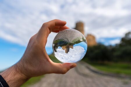 Mazzarino Medieval Castle in the Lensball, Caltanissetta, Sicily, Italy, Europeの写真素材