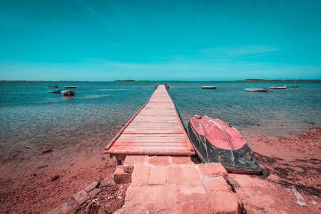 Panorama of Laguna dello Stagnone, Marsala, Trapani, Sicily, Italy, Europeの写真素材