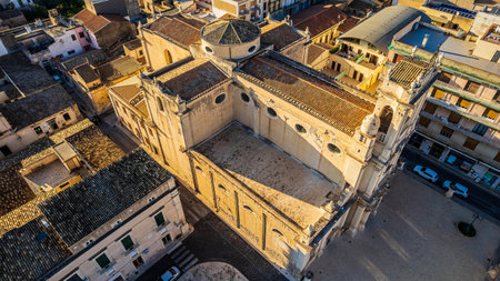 Aerial View of Avola Cathedral, Syracuse, Sicily, Italy, Europeの写真素材