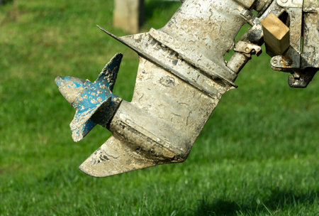 Old boat propeller and rudder.の写真素材