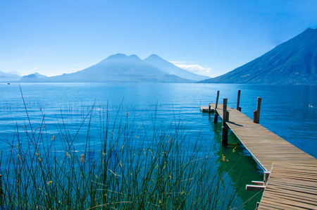 Vulcano Landscape and Lake Atitlan in Guatemalaの写真素材