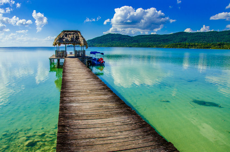 Beautiful pier at Lake Peten - Guatemalaの写真素材