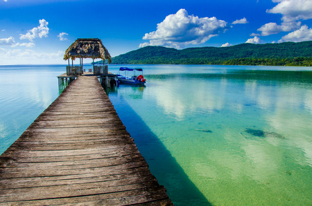 Pier at Lake Peten in Guatemalaの写真素材