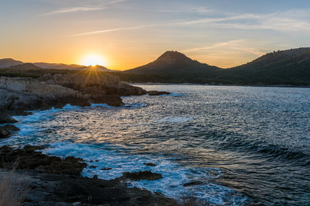 Sunset at Cala Agulla on Mallorca, Spainの写真素材