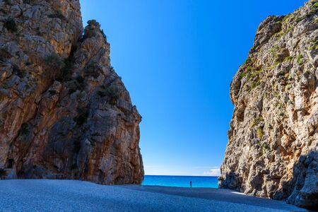 Torrent de Pareis - canyon with beautiful beach on Mallorca, Spainの写真素材
