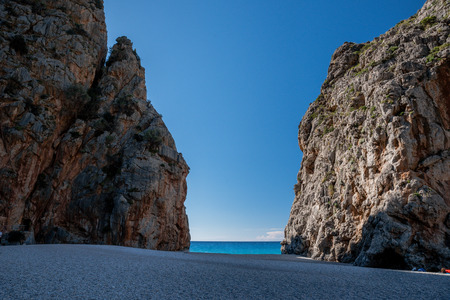 Torrent de Pareis - canyon with beautiful beach on Mallorca, Spainの写真素材