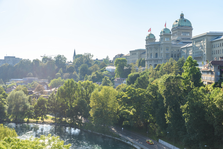 Bern old city center with river Aare - view of bridge -  Capital of Switzerlandのeditorial素材