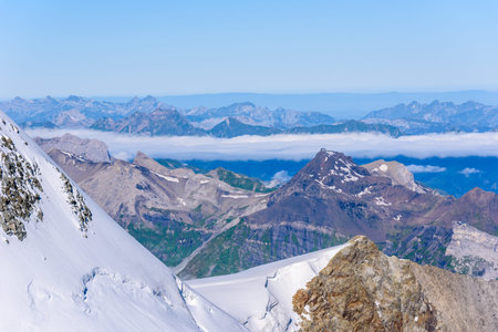 View from Jungfraujoch platform to the Bernese Alps in Switzerland - travel destination in Europeの写真素材