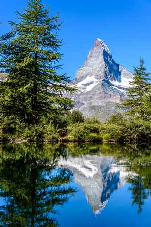Grindjisee - beautiful lake with reflection of Matterhorn at Zermatt, Switzerlandの写真素材
