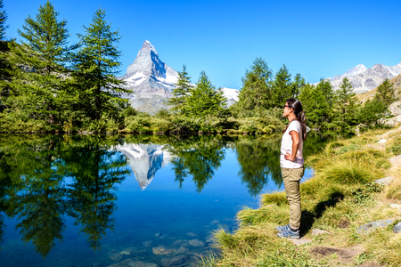 Grindjisee - beautiful lake with reflection of Matterhorn at Zermatt, Switzerlandのeditorial素材