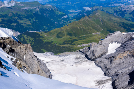 View from Jungfraujoch platform to Lauterbrunnen, Bernese Alps in Switzerland - travel destination in Europeの写真素材
