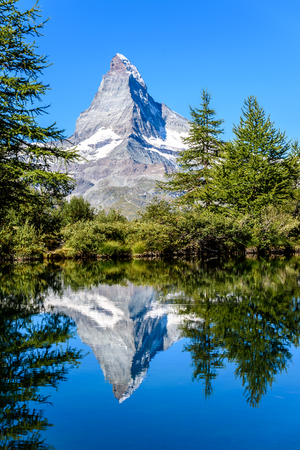 Grindjisee - beautiful lake with reflection of Matterhorn at Zermatt, Switzerlandの写真素材