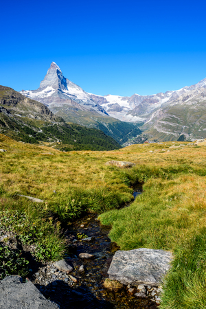 Matterhorn - creek in beautiful landscape of Zermatt, Switzerlandの写真素材