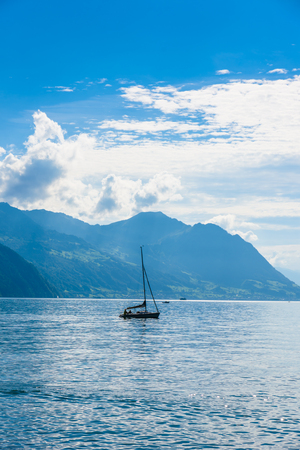 Lucerne lake (Vierwaldstaetter See) - view from Brunnen, Switzerlandの写真素材