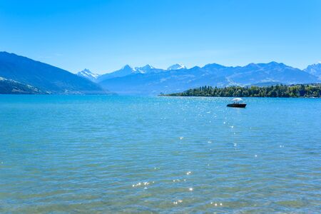 Thuner lake at Thun with beautiful panorama view to mountain scenery - Switzerlandの写真素材