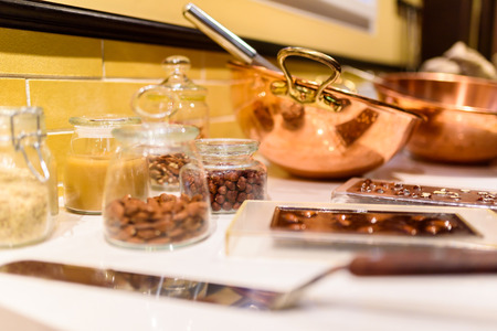 Chocolate preparation -  making chocolate in the kitchenの写真素材