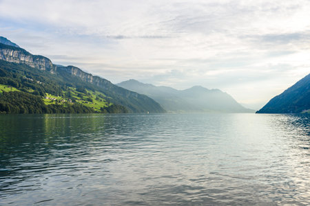 Lucerne lake (Vierwaldstaetter See) - view from Brunnen, Switzerlandの写真素材