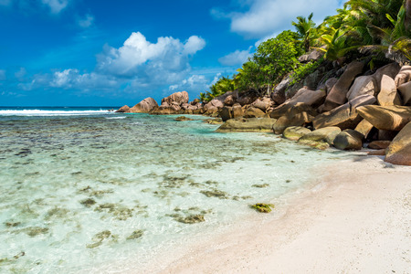 Beautiful beach - Anse Cocos - La Digue, Seychellesの写真素材