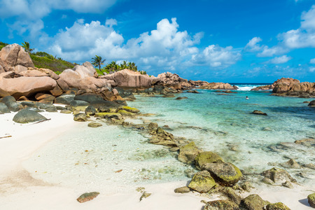 Beautiful beach - Anse Cocos - La Digue, Seychellesの写真素材