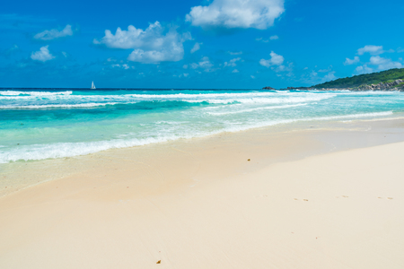 Tropical Grand Anse on island La Digue, Seychellesの写真素材