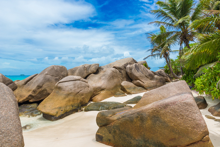 Anse Patates - tropical beach on island La Digue, Seychellesの写真素材