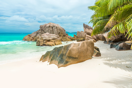 Anse Patates - tropical beach on island La Digue, Seychellesの写真素材