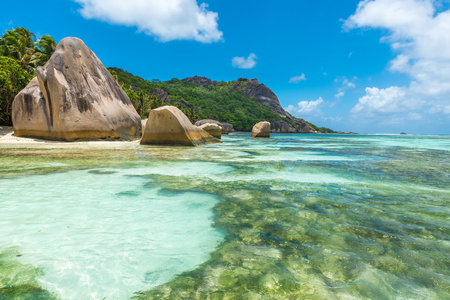Anse Source d'Argent - Beach on island La Digue in Seychellesの写真素材