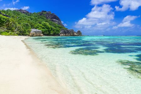 Anse Source d'Argent - Beautiful beach on tropical island La Digue in Seychellesの写真素材