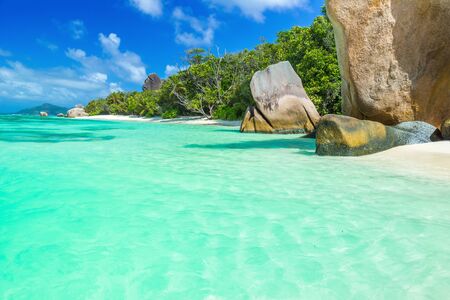 Anse Source d'Argent - Beautiful beach on tropical island La Digue in Seychellesの写真素材