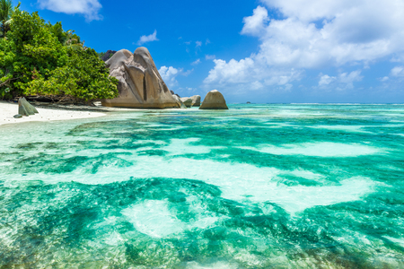 Anse Source d'Argent - Beach on island La Digue in Seychellesの写真素材