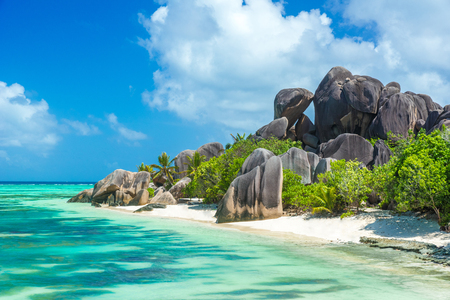 Anse Source d'Argent - Beach on island La Digue in Seychellesの写真素材