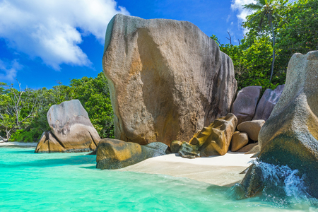 Anse Source d'Argent - Beautiful beach on tropical island La Digue in Seychellesの写真素材