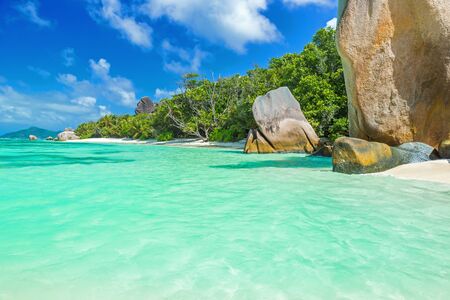 Anse Source d'Argent - Beautiful beach on tropical island La Digue in Seychellesの写真素材