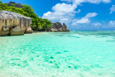 Anse Source d'Argent - Beautiful beach on tropical island La Digue in Seychellesの写真素材