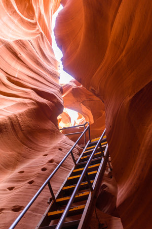 Path through Antelope Canyon - located on Navajo land near Page, Arizona, USA - beautiful colored rock formation in slot canyon in the American Southwestの写真素材