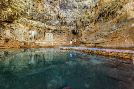 Girl in Cenote Suytun at Valladolid, Yucatan - Mexicoの写真素材