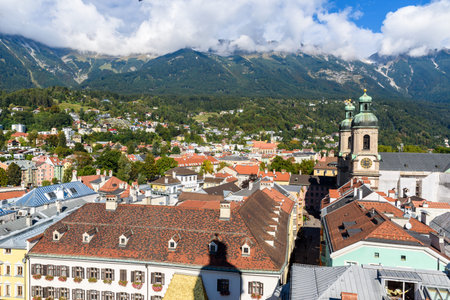 Beautiful view from tower in city center of Innsbruck, Austriaの写真素材